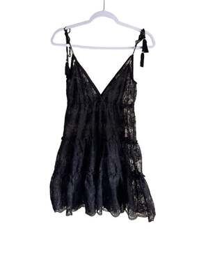 Miss Selfridge Black Lace Tiered Mini Dress With Tassel Straps
